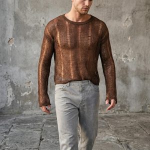Men Mesh Knit Long Sleeve Shirt | Elegant Lightweight Breathable shirt | Slim Fit Casual Streetwear Top